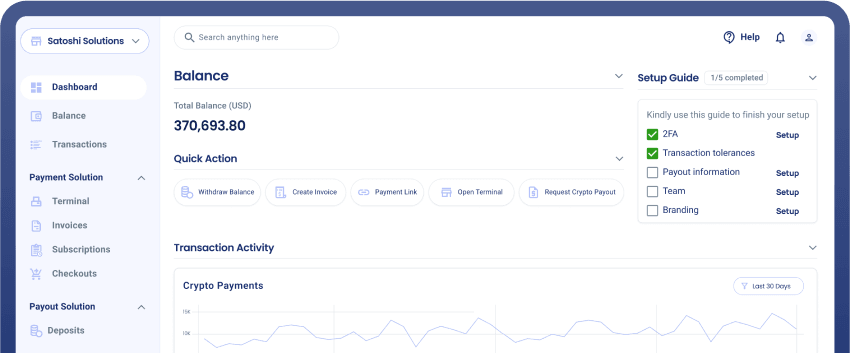 EukaPay merchant dashboard showing crypto payment activity and balances